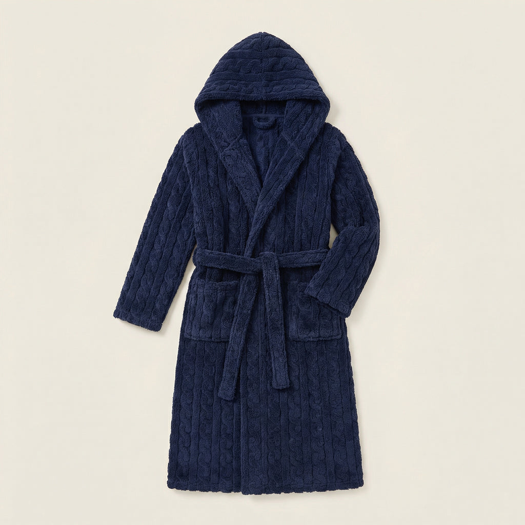 Peignoir Long Homme à Capuche en Maille Torsadée