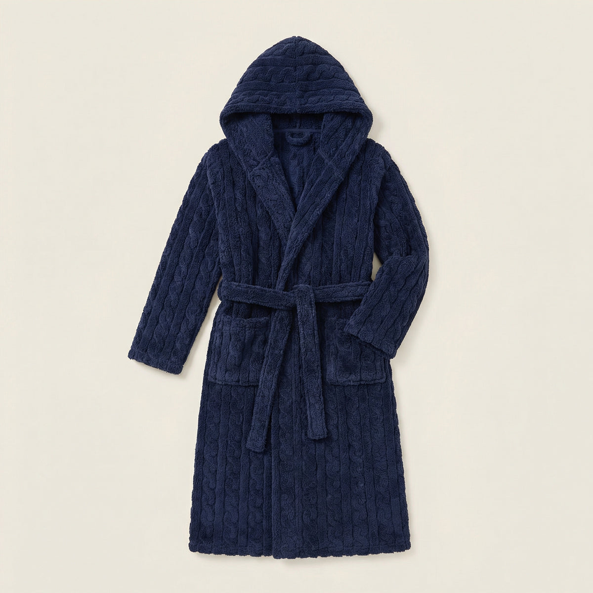 Peignoir Long Homme à Capuche en Maille Torsadée