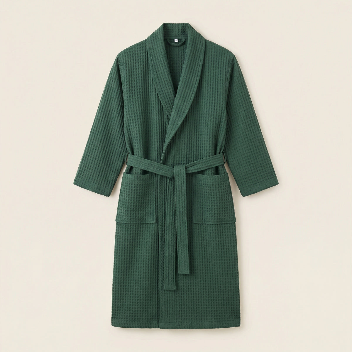 Peignoir Kimono Long en Coton Mélangé Nid d’Abeille Col Châle