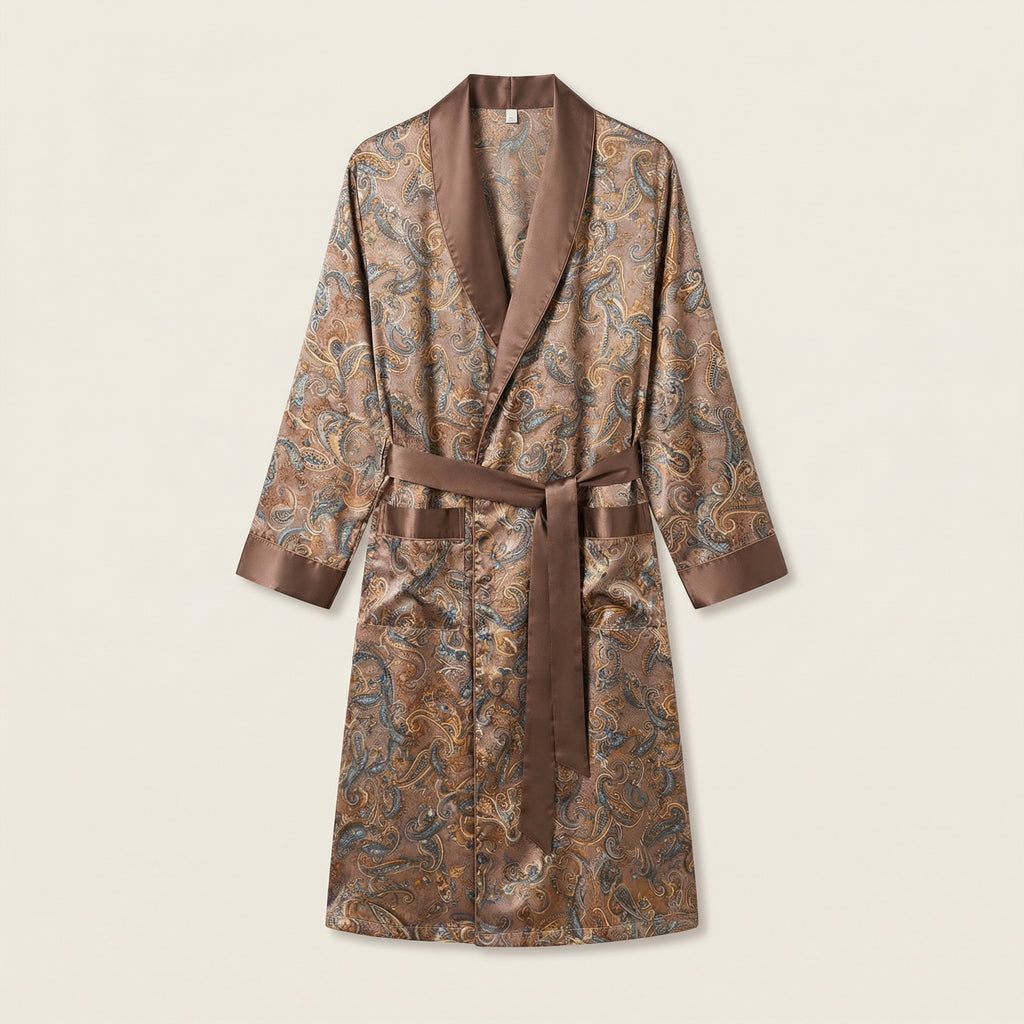Peignoir Kimono Homme Été en Soie Motif Baroque