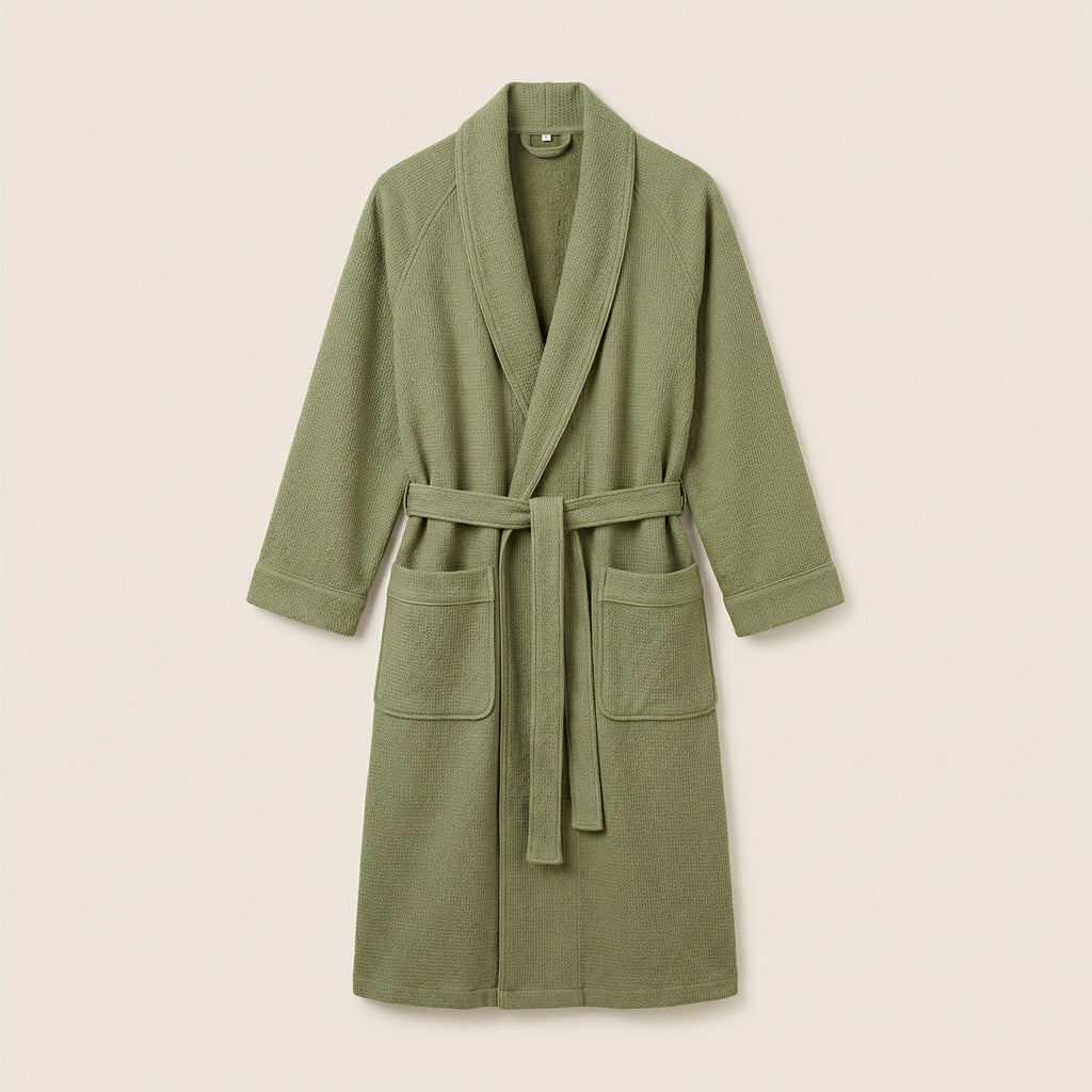 Peignoir Long en Coton Nid d’Abeille Col Châle