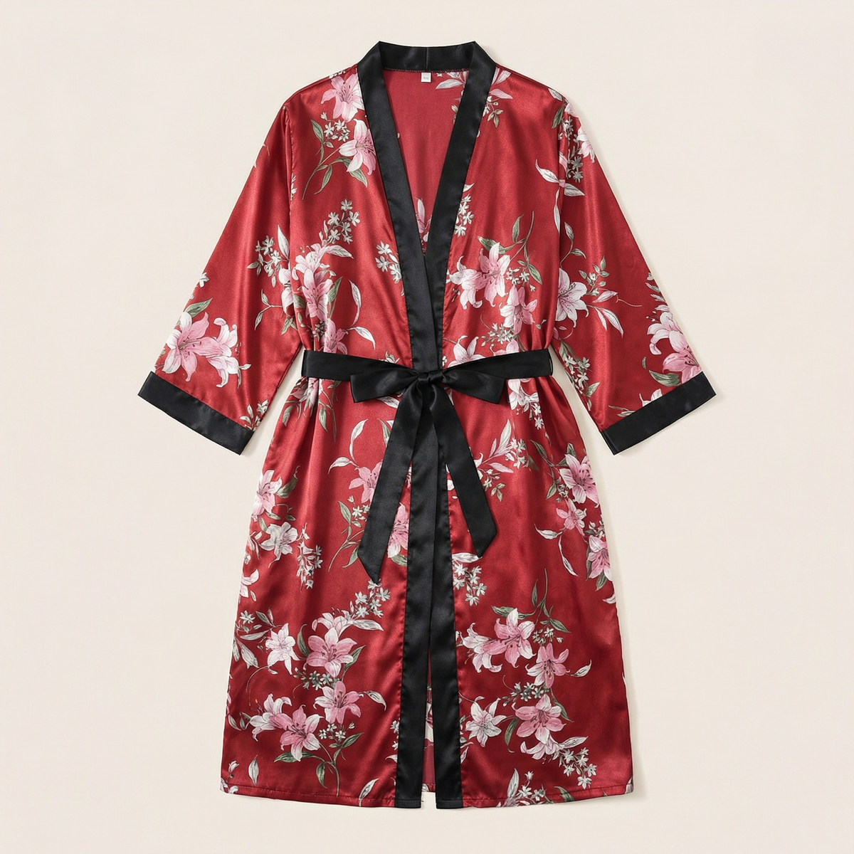Peignoir Kimono Long Femme en Satin Imprimé Floral