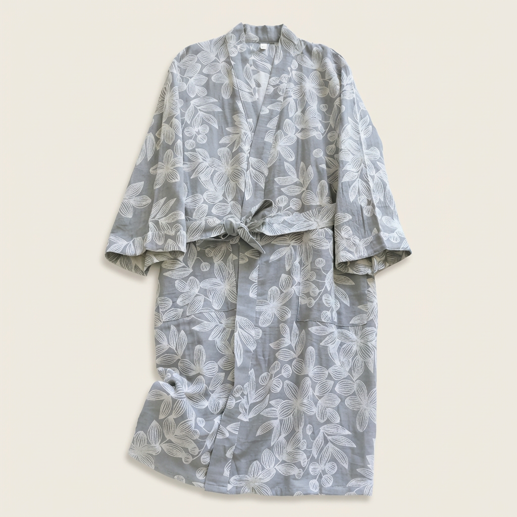 Peignoir Femme Été en Coton Coupe Kimono