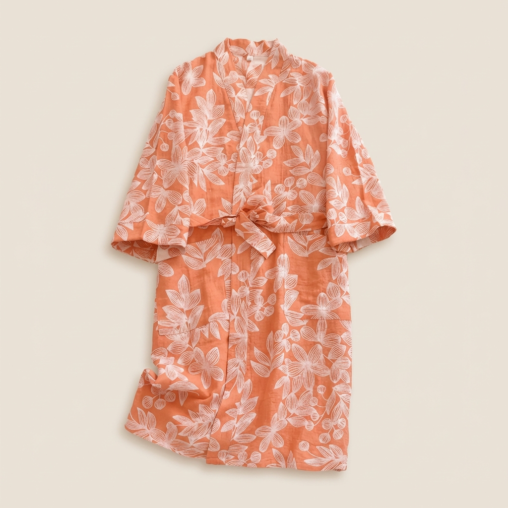 Peignoir Femme Été en Coton Coupe Kimono