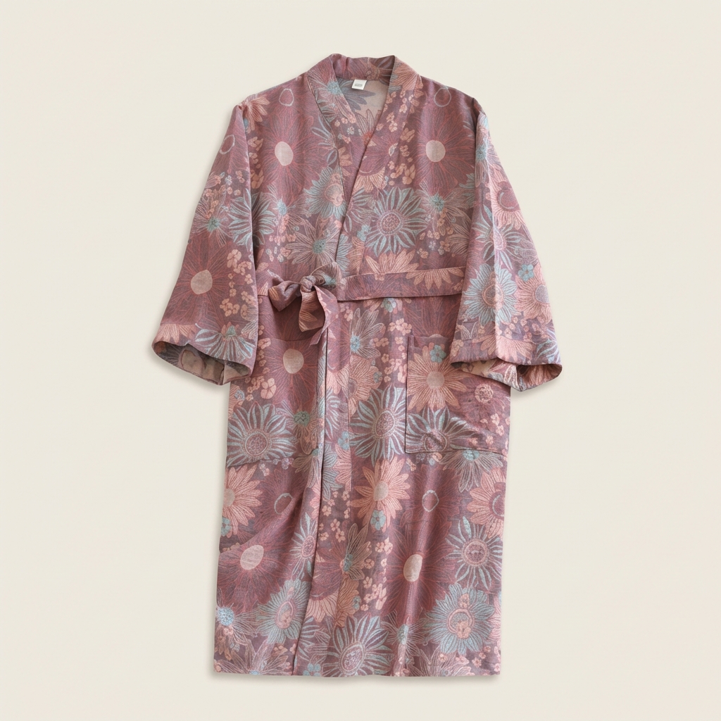 Peignoir Femme Été en Coton Coupe Kimono
