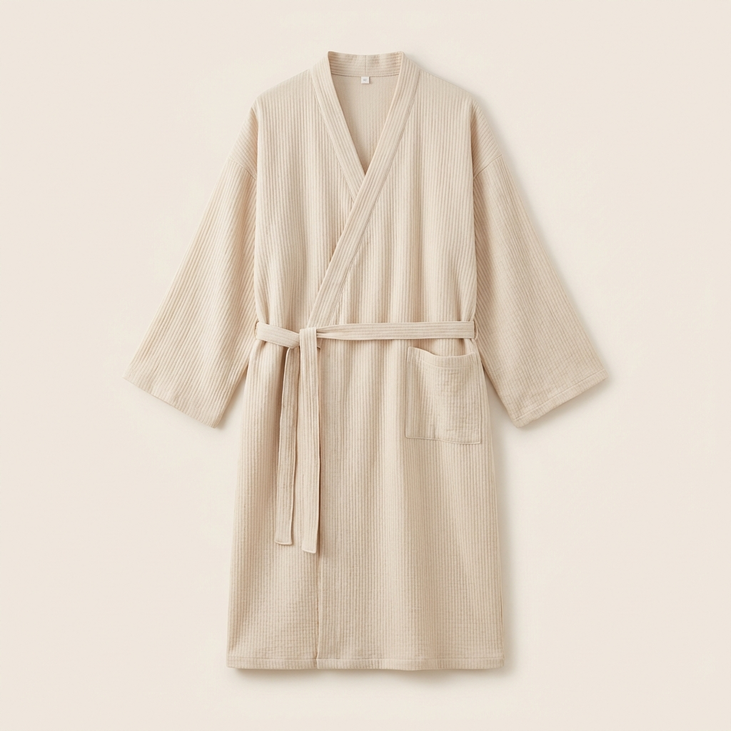 Peignoir Kimono Femme en Coton Effet Froissé