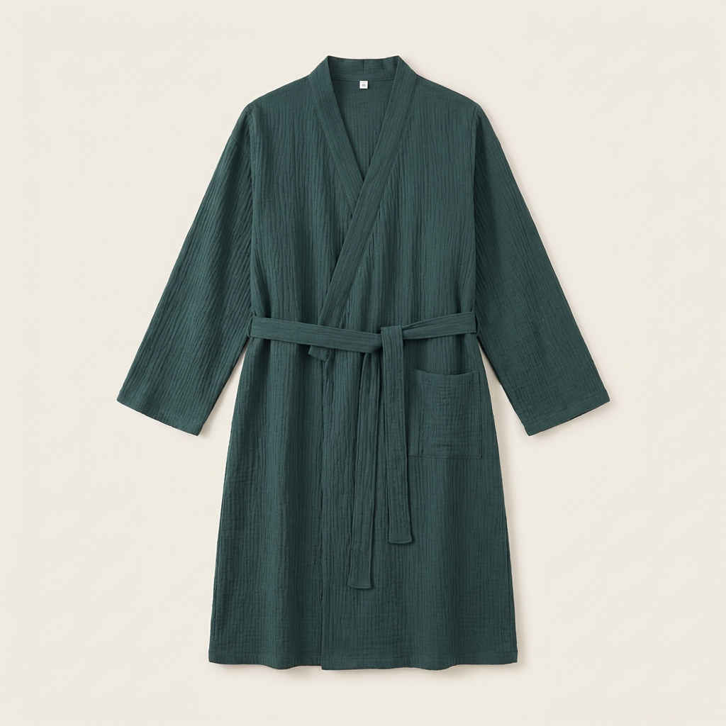 Peignoir Kimono Femme en Coton Effet Froissé