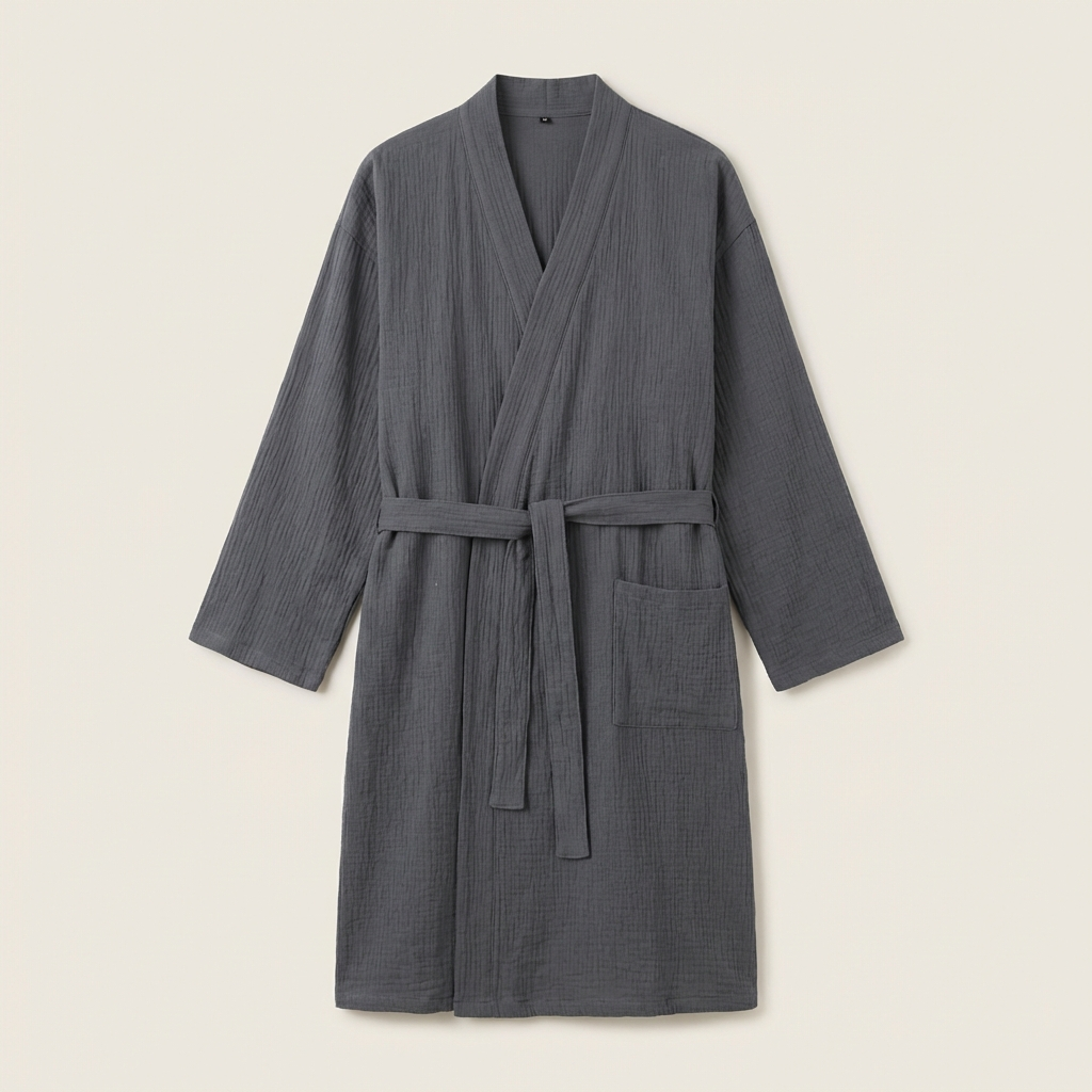 Peignoir Kimono Femme en Coton Effet Froissé