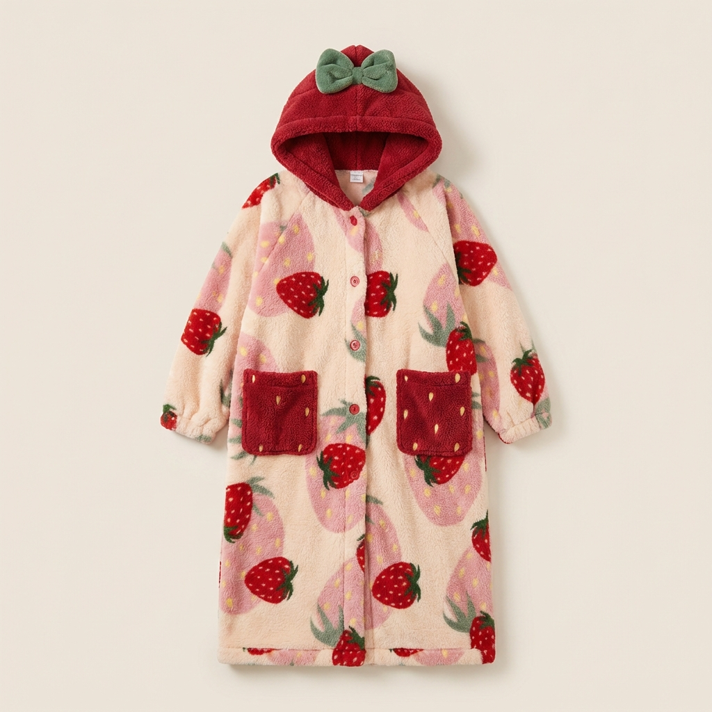 Peignoir Plaid Femme Brodé Fraise