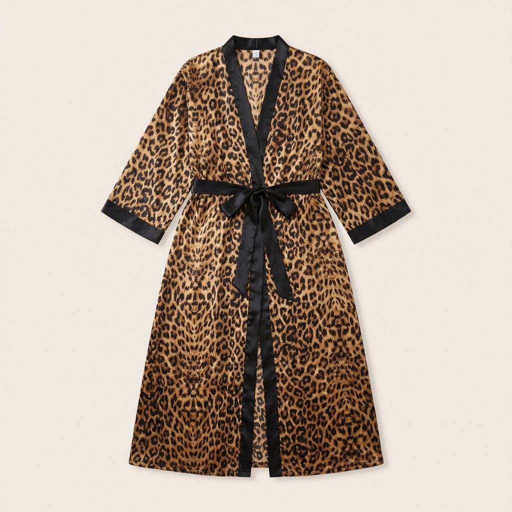 Peignoir Kimono Léopard Femme Grande Taille Finition Satinée