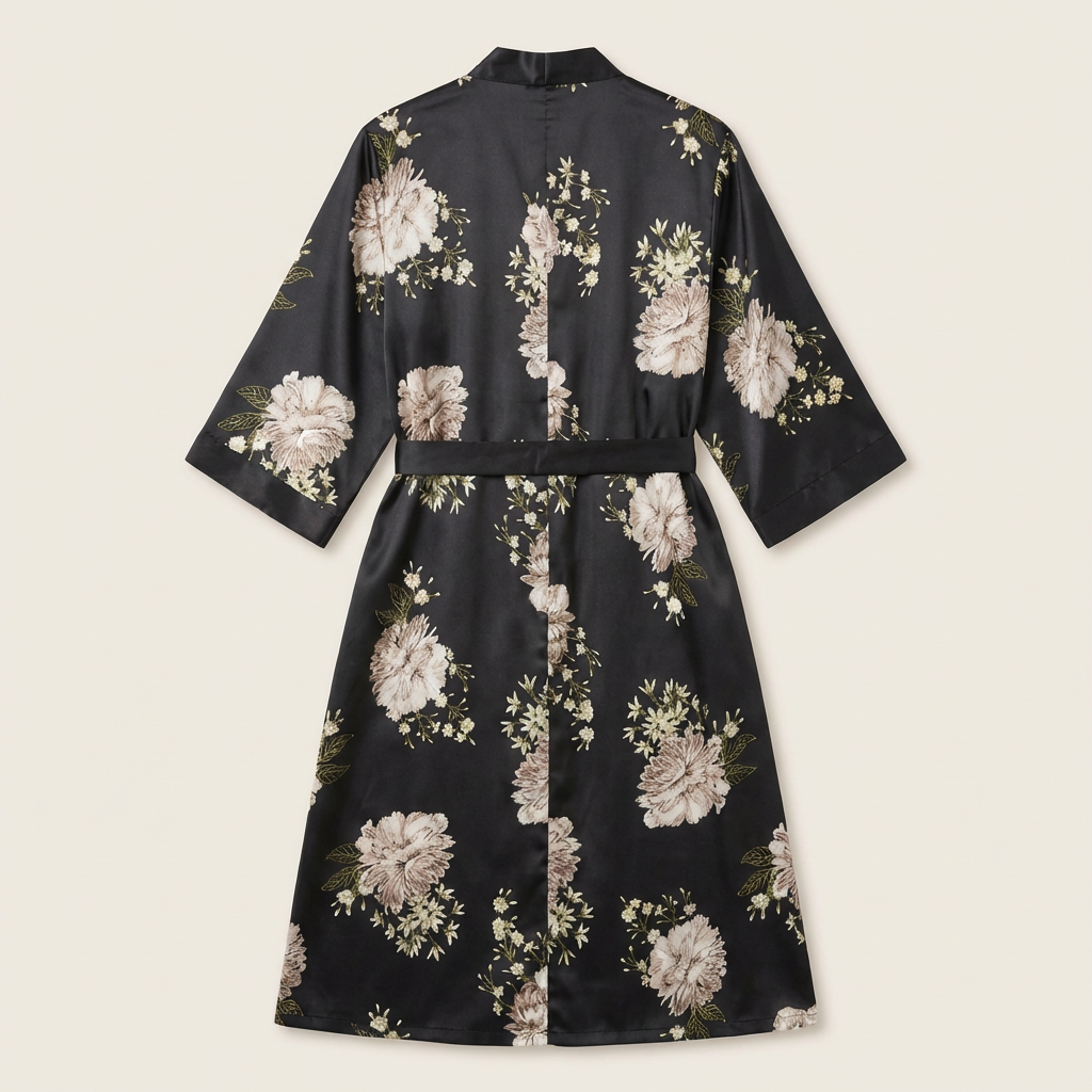 Peignoir Kimono Long Femme en Satin Imprimé Floral