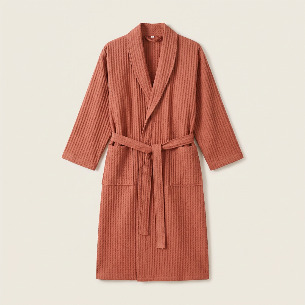 Peignoir Kimono Mixte en Coton Nid d’Abeille Long et Léger