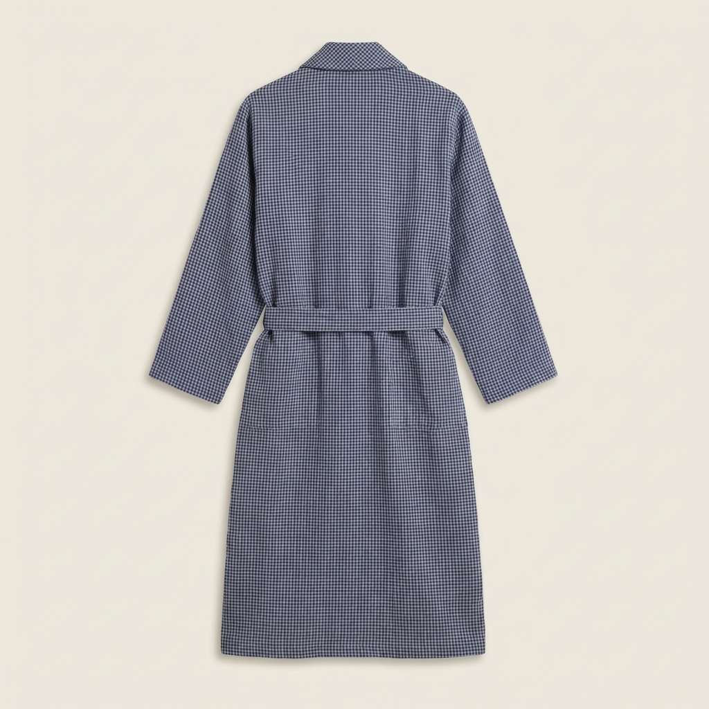 Peignoir Kimono en Gaze de Coton Petits Carreaux