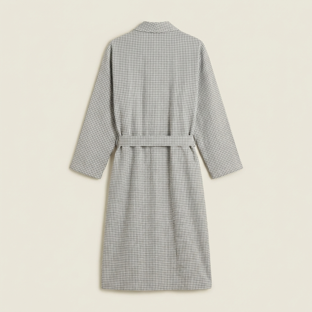 Peignoir Kimono en Gaze de Coton Petits Carreaux