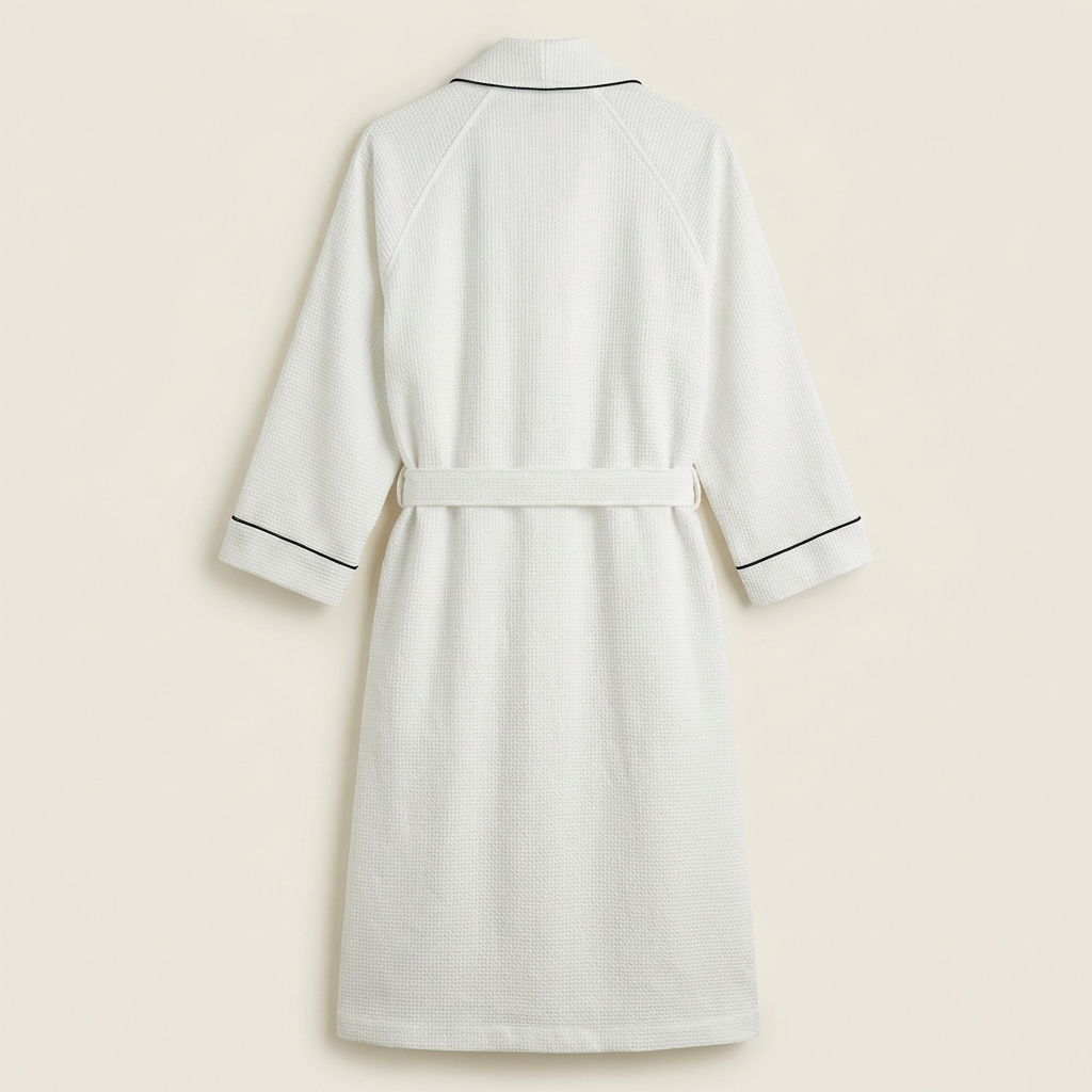 Peignoir Long en Coton Nid d’Abeille Col Châle