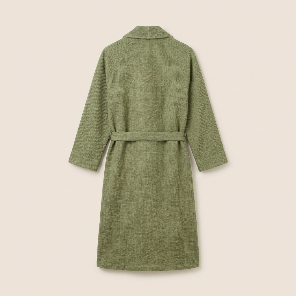 Peignoir Long en Coton Nid d’Abeille Col Châle