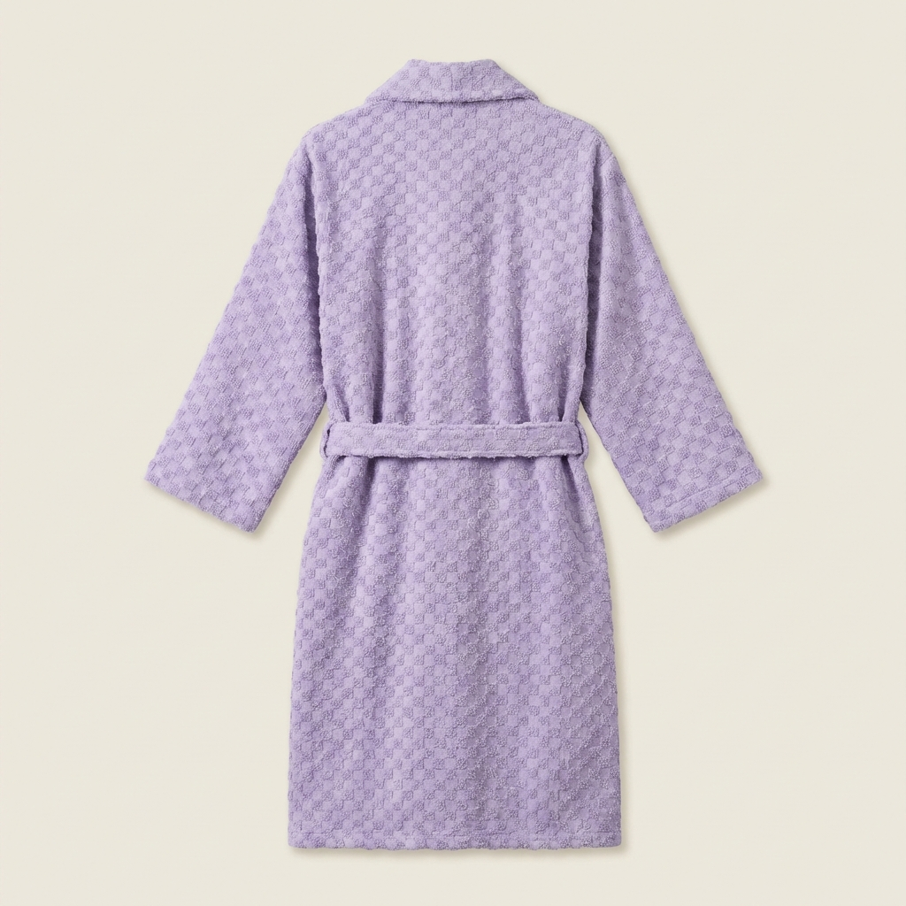 Peignoir Long en Coton Jacquard Damier