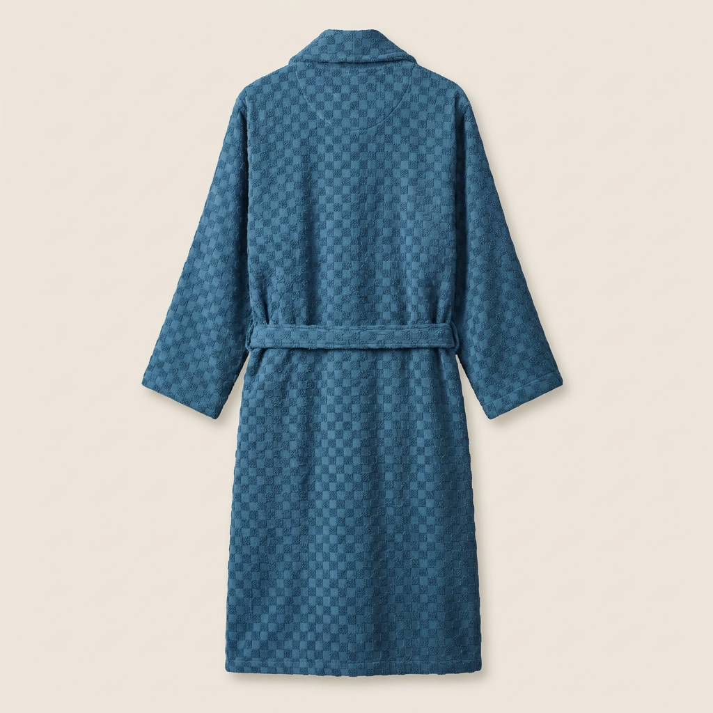 Peignoir Long en Coton Jacquard Damier