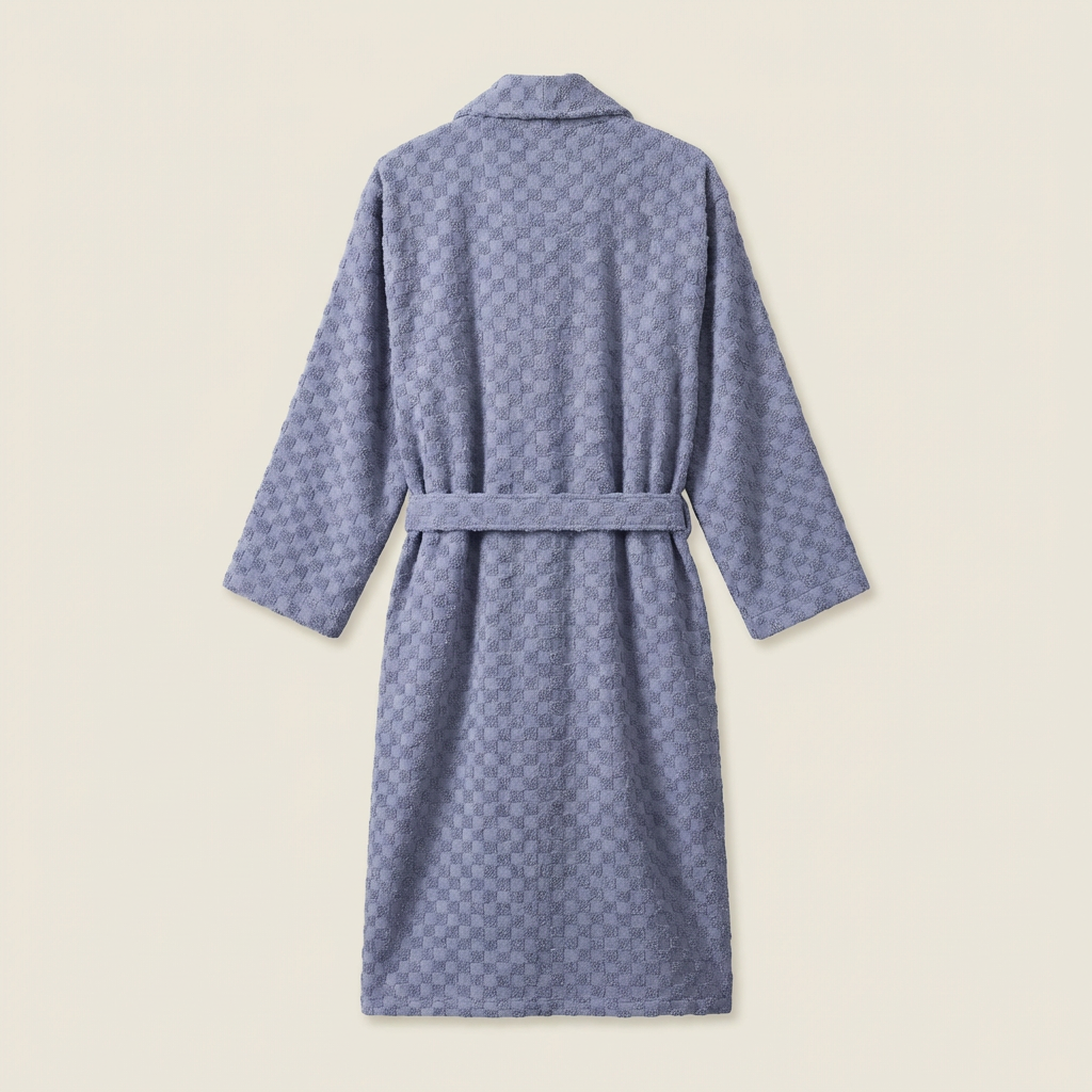 Peignoir Long en Coton Jacquard Damier
