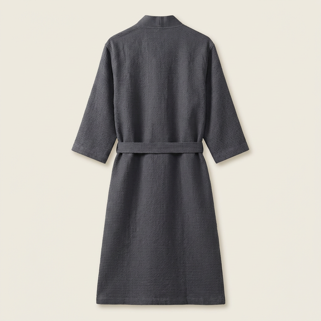 Peignoir Kimono Mixte en Coton Nid d’Abeille Léger Style Minimal