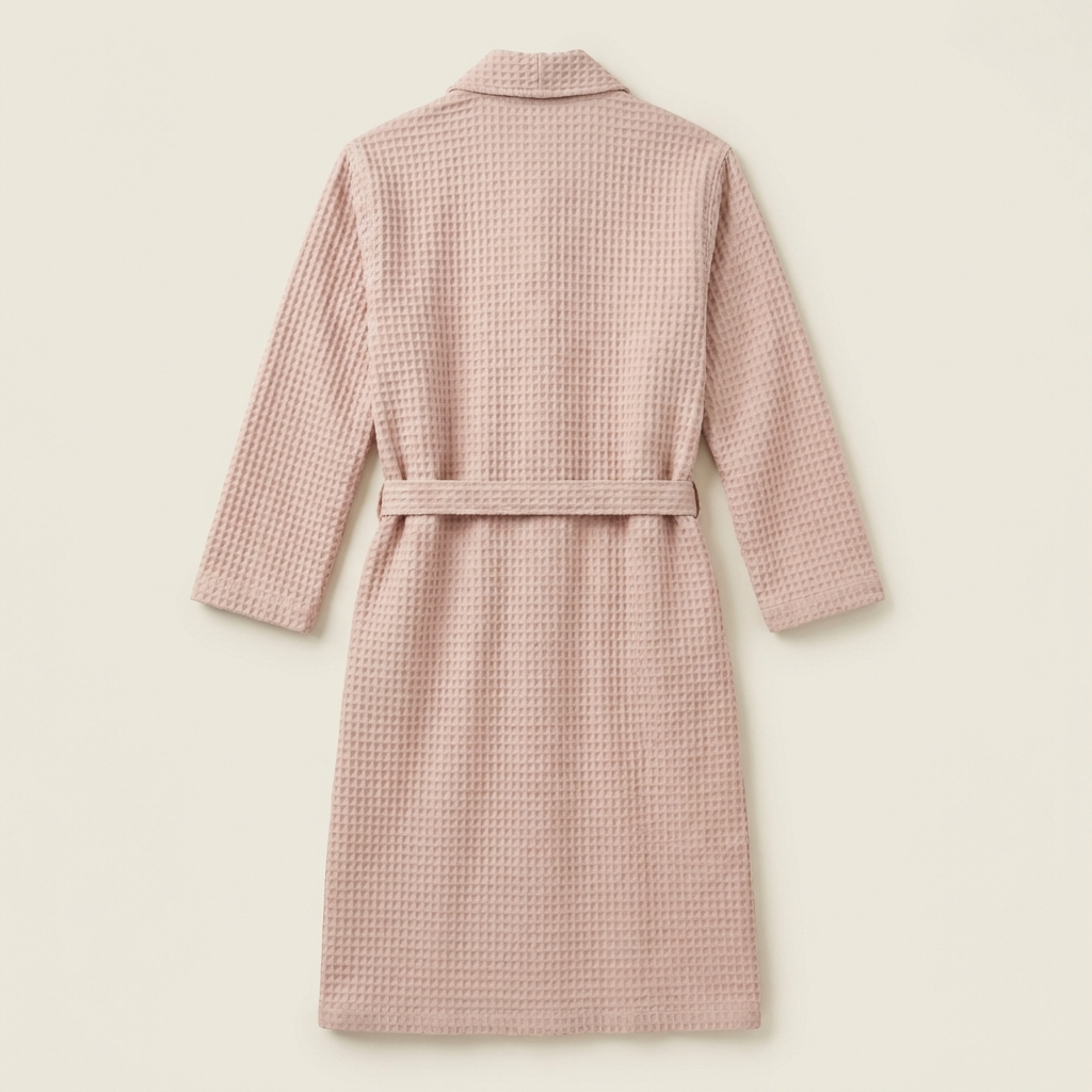 Peignoir Kimono Long en Coton Mélangé Nid d’Abeille Col Châle