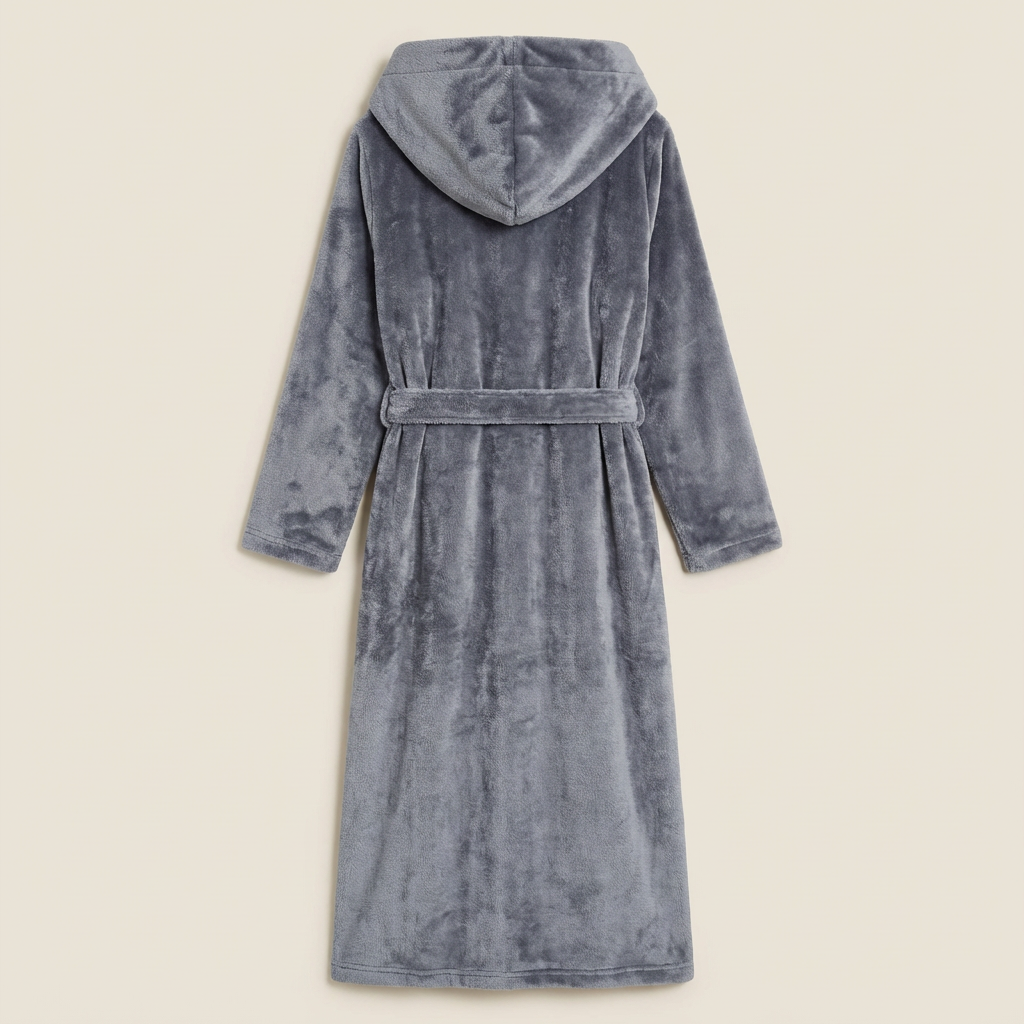 Peignoir Très Long à Capuche en Polaire Douce Gris