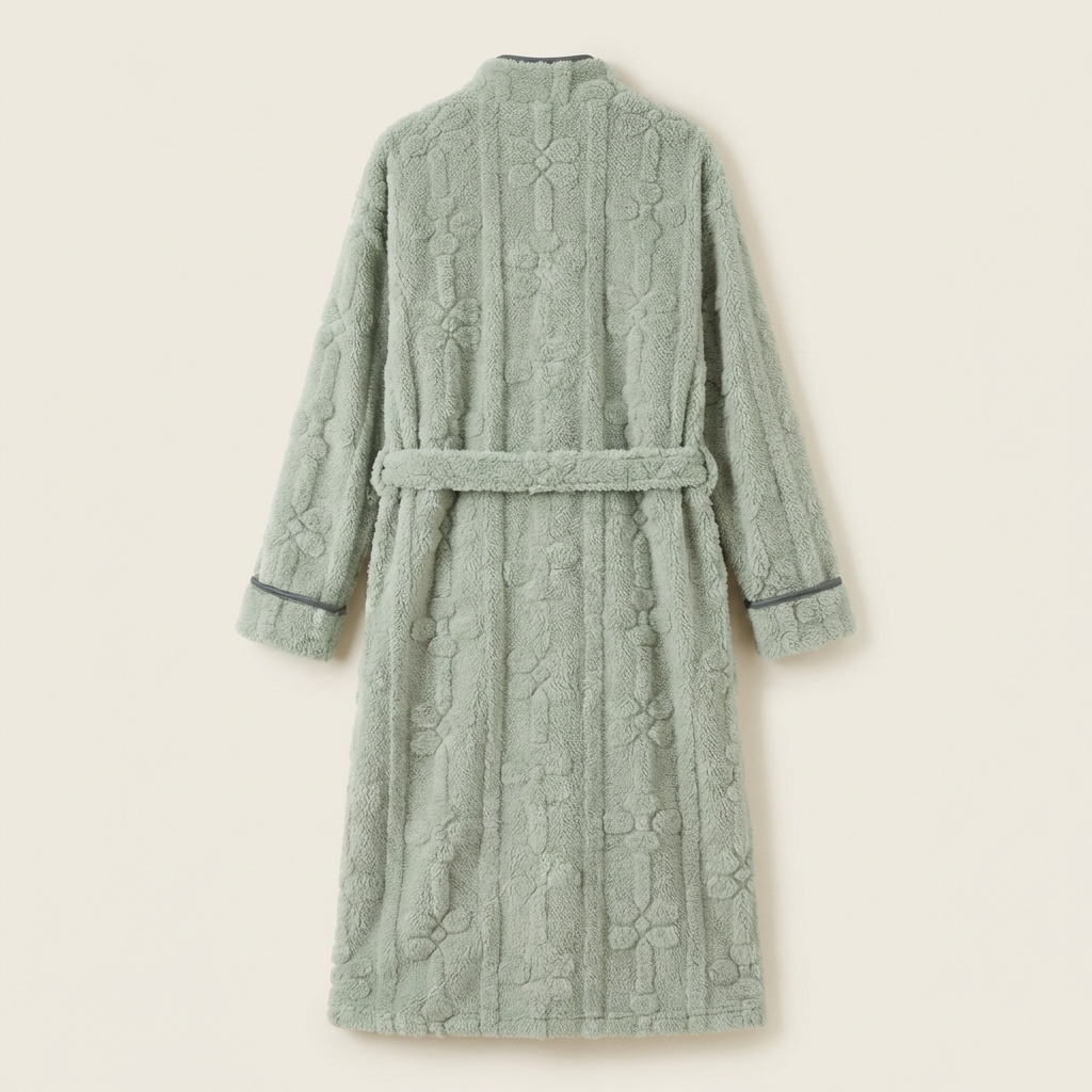 Peignoir Femme Polaire avec Boutons Motif Floral Relief