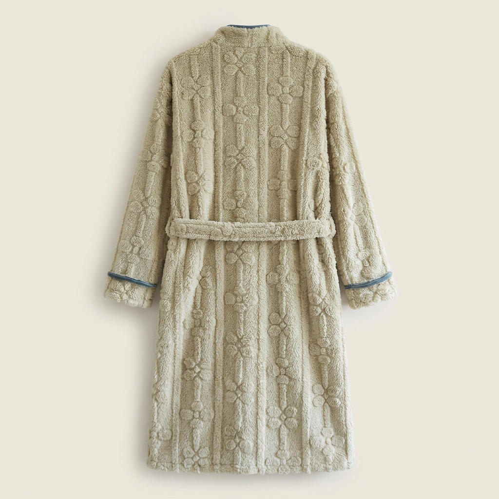 Peignoir Femme Polaire avec Boutons Motif Floral Relief