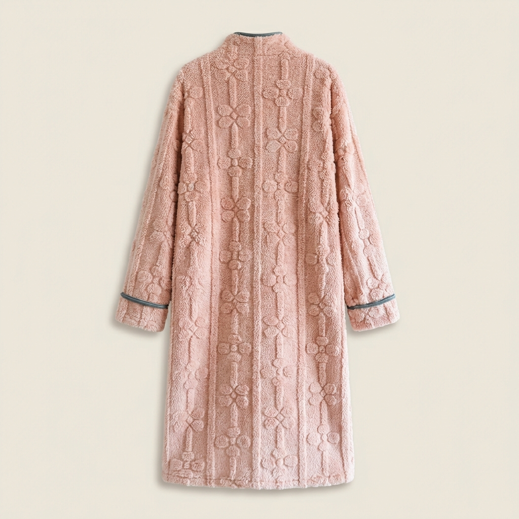 Peignoir Femme Polaire avec Boutons Motif Floral Relief