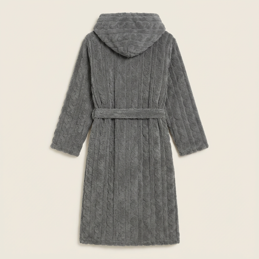Peignoir Long Homme à Capuche en Maille Torsadée