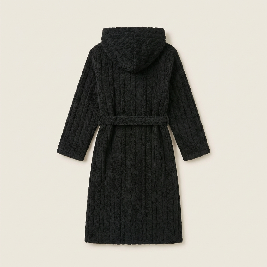 Peignoir Long Homme à Capuche en Maille Torsadée