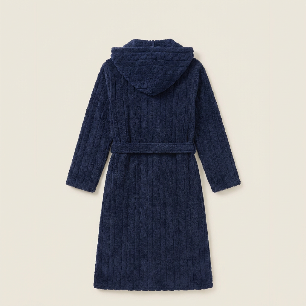 Peignoir Long Homme à Capuche en Maille Torsadée