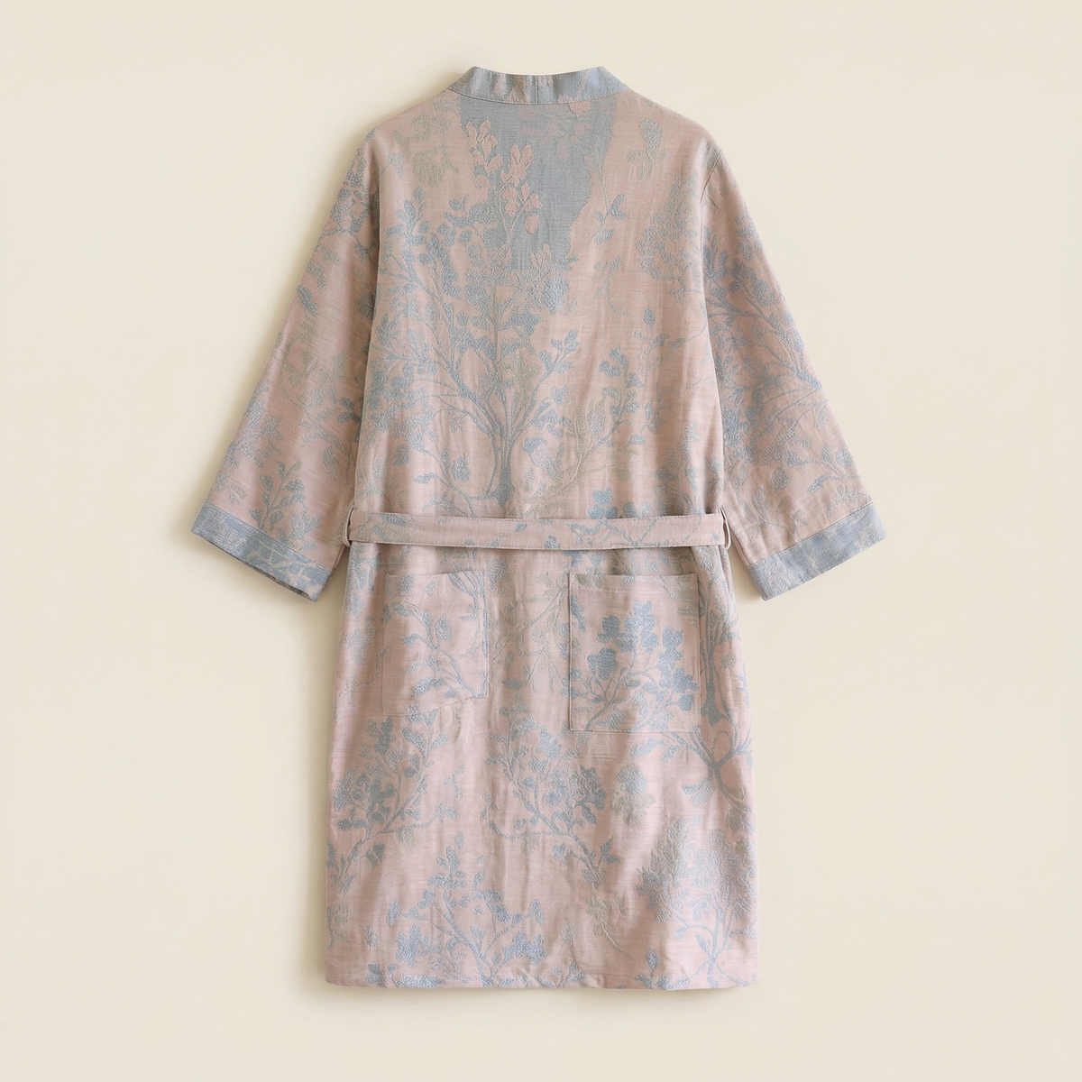 Peignoir Kimono Femme en Coton Léger Brodé Fleuri
