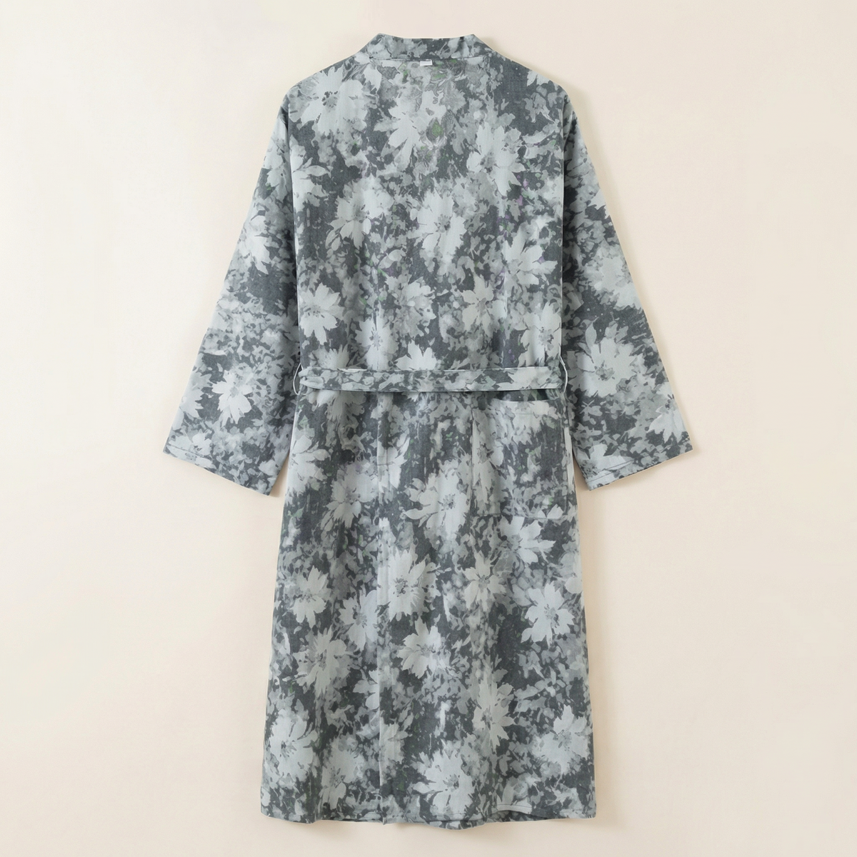 Peignoir Femme Coton Léger Motif Floral Coupe Kimono Mi-Long