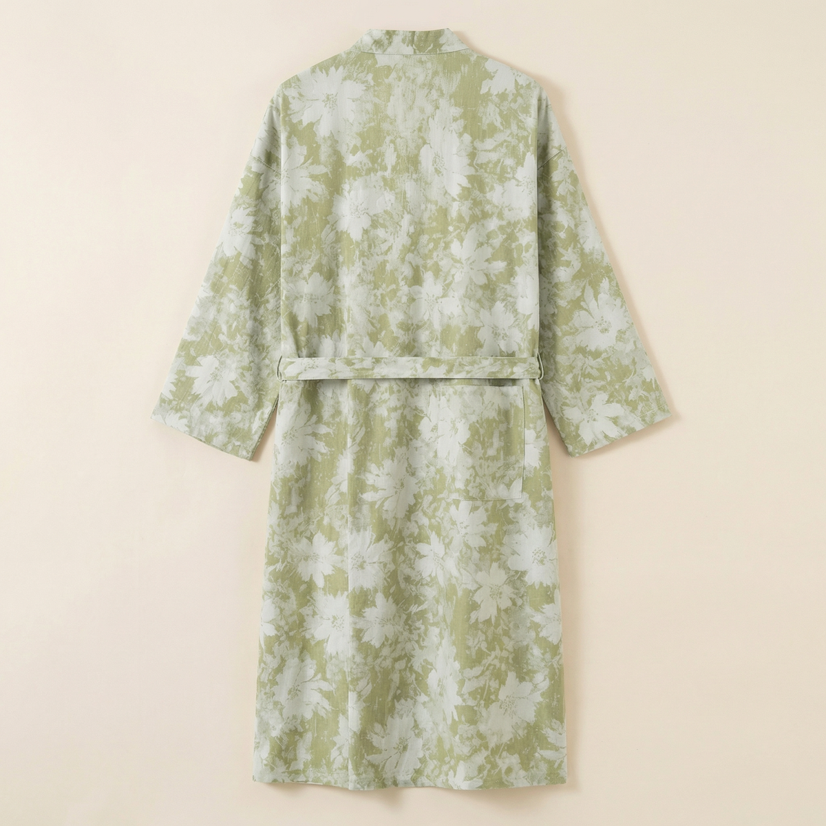 Peignoir Femme Coton Léger Motif Floral Coupe Kimono Mi-Long