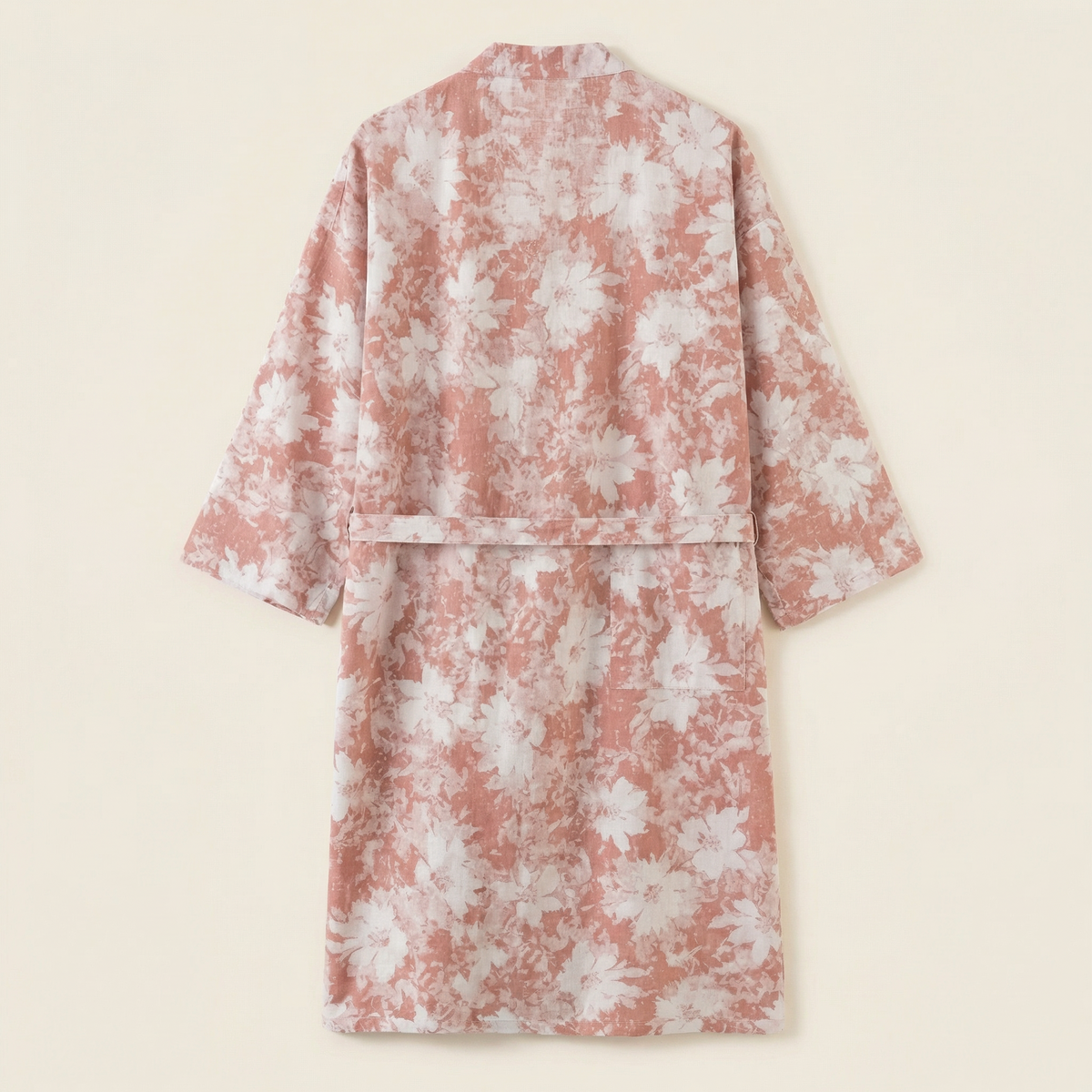 Peignoir Femme Coton Léger Motif Floral Coupe Kimono Mi-Long