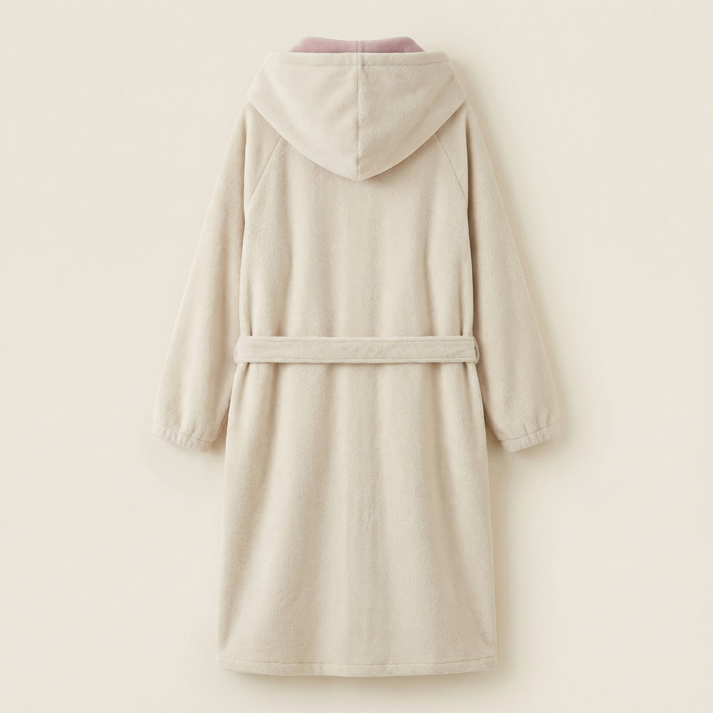 Peignoir Femme Polaire Long À Capuche Boutonné Avec Poches