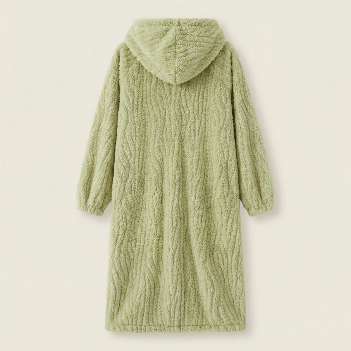 Peignoir Polaire Long À Capuche Boutonné Poches Patch Lapin