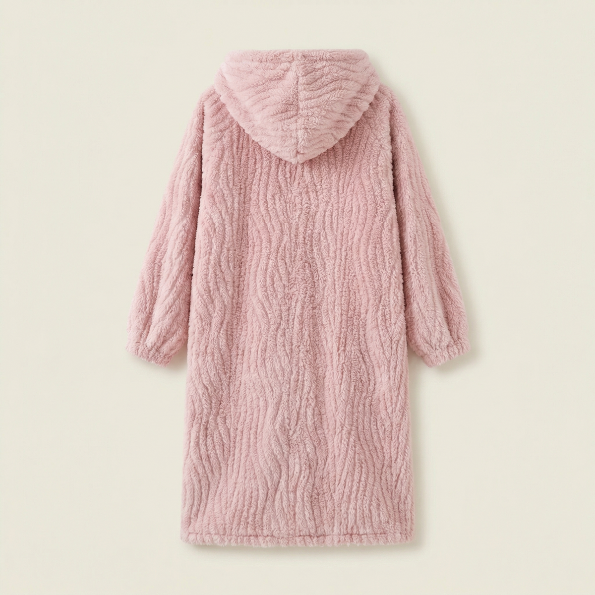 Peignoir Polaire Long À Capuche Boutonné Poches Patch Lapin