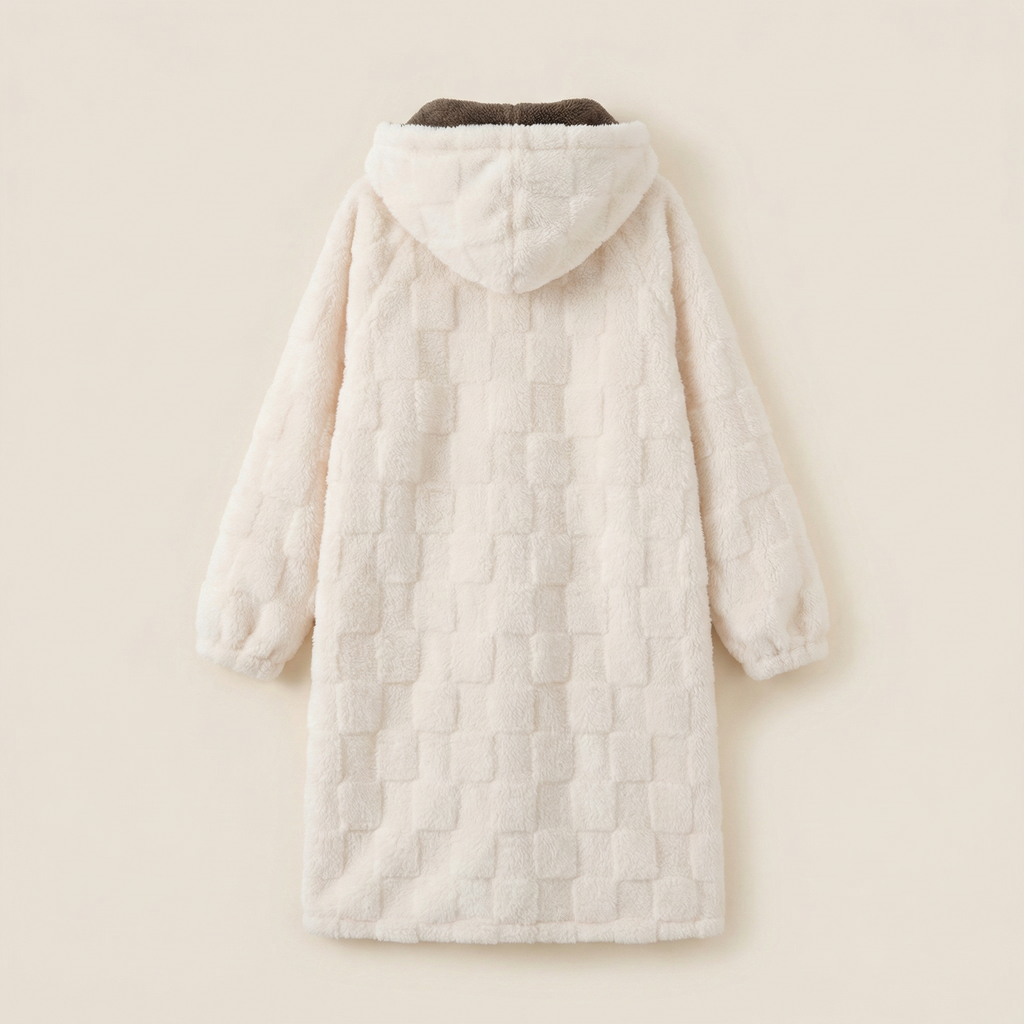 Peignoir Polaire Épais à Boutons avec Capuche Modèle Hiver