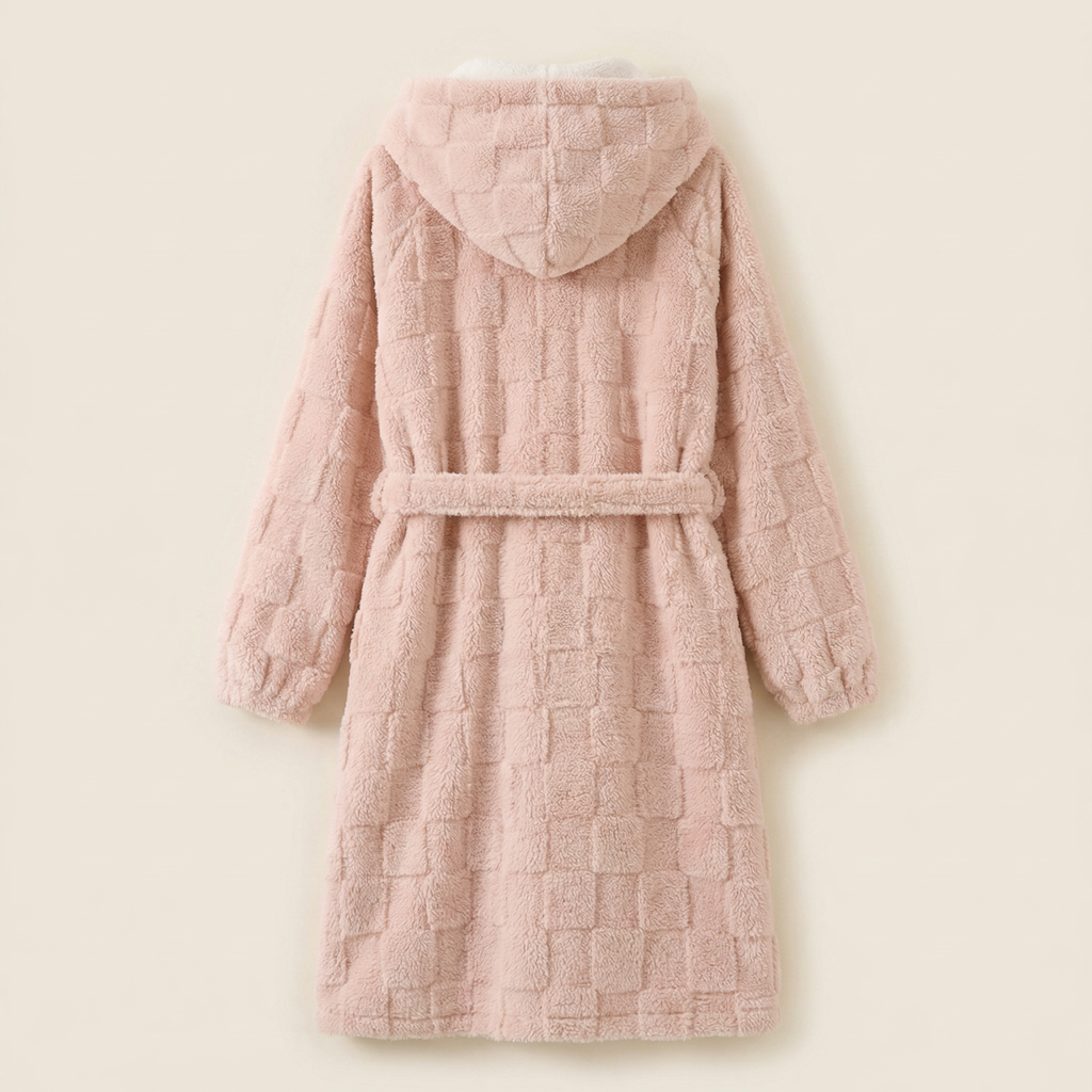 Peignoir Polaire à Boutons Long & Chaud avec Capuche