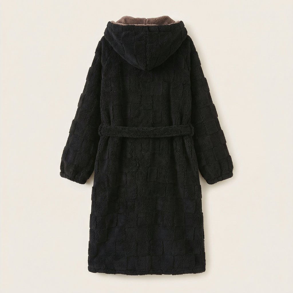 Peignoir Polaire à Boutons Long & Chaud avec Capuche