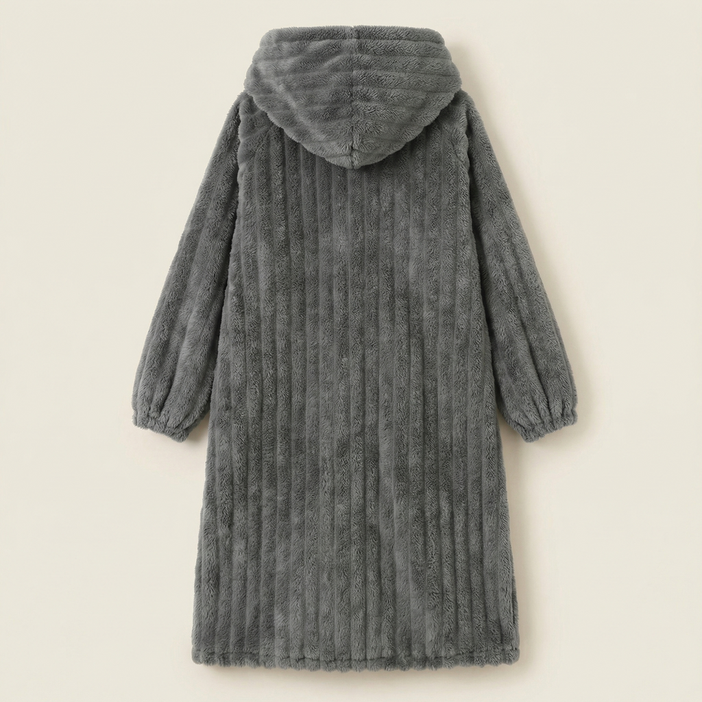 Peignoir Polaire Long à Capuche Boutonné & Ultra Chaud