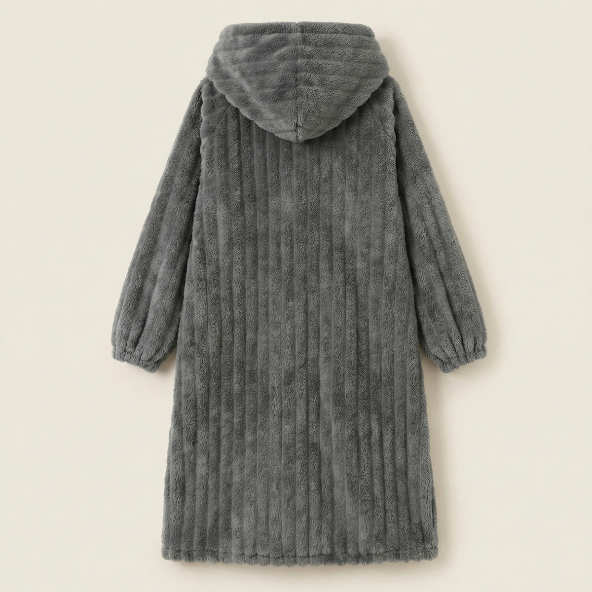 Peignoir Polaire Long à Capuche Boutonné & Ultra Chaud