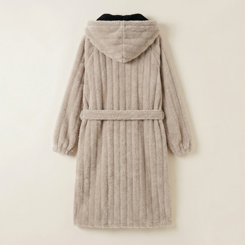 Peignoir Polaire Long à Capuche Boutonné & Ultra Chaud
