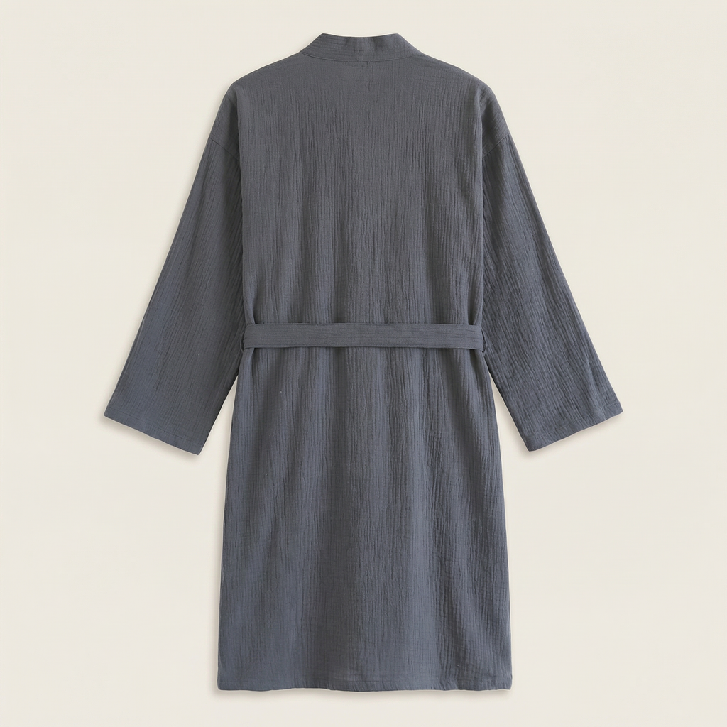 Peignoir Homme Coton Gaufré Coupe Kimono Gris