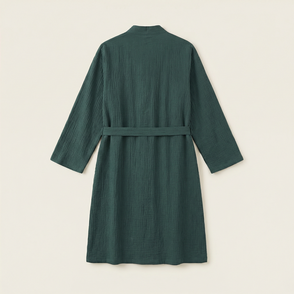 Peignoir Kimono Femme en Coton Effet Froissé