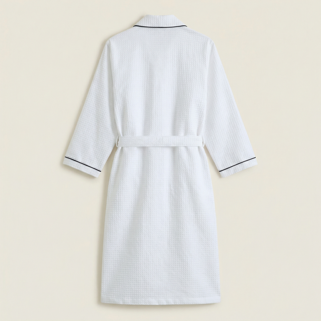 Peignoir Long Nid d’Abeille en Coton Gaufré Léger Col Châle