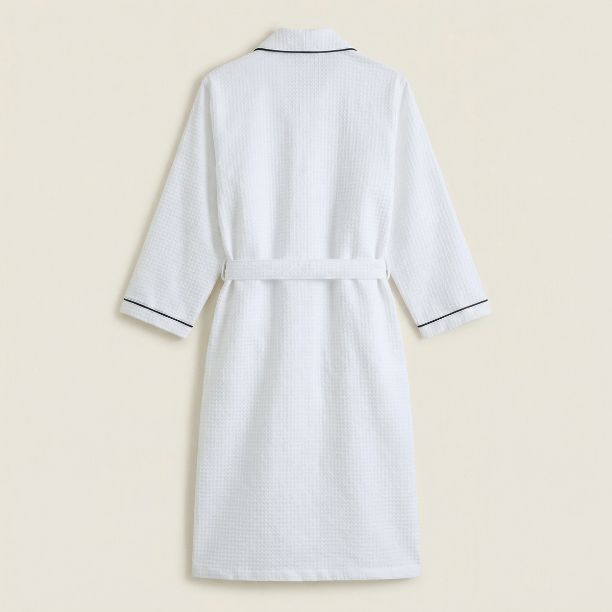 Peignoir Long Nid d’Abeille en Coton Gaufré Léger Col Châle