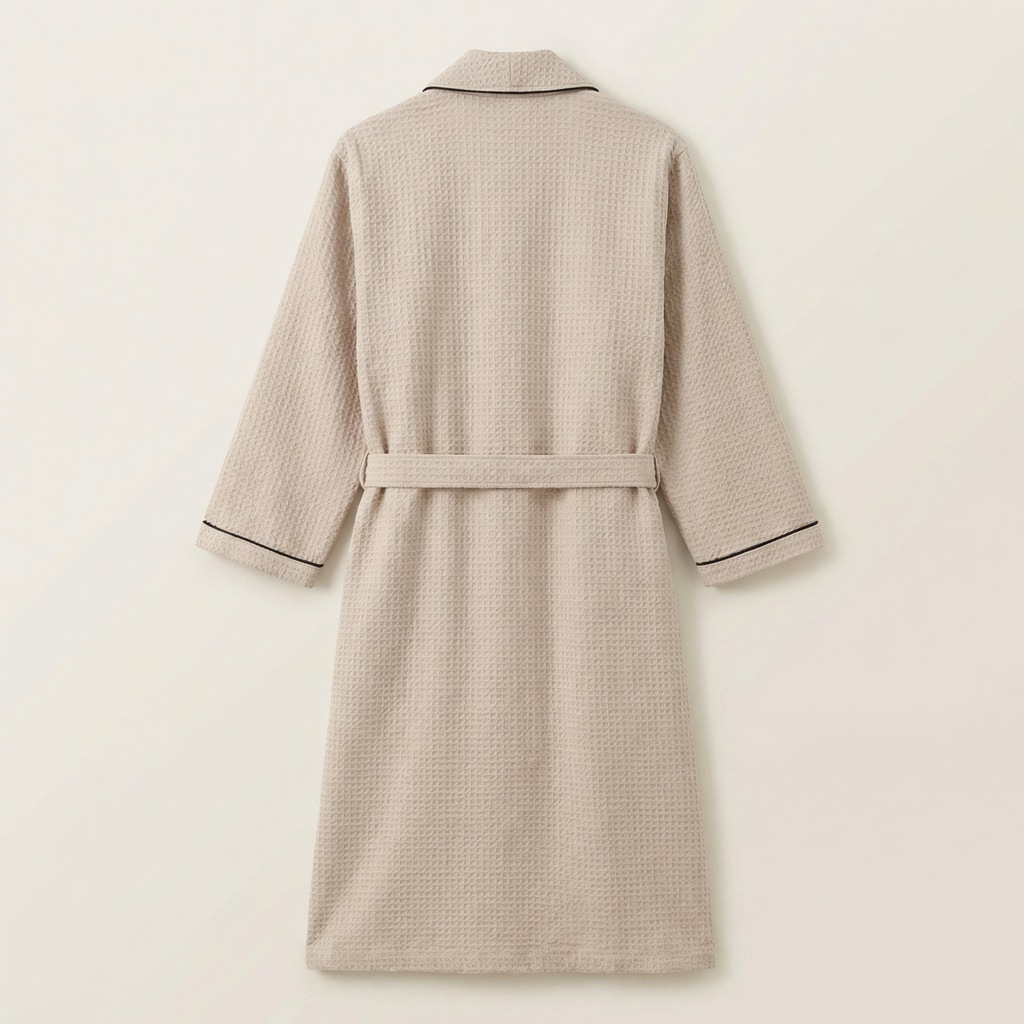 Peignoir Long Nid d’Abeille en Coton Gaufré Léger Col Châle